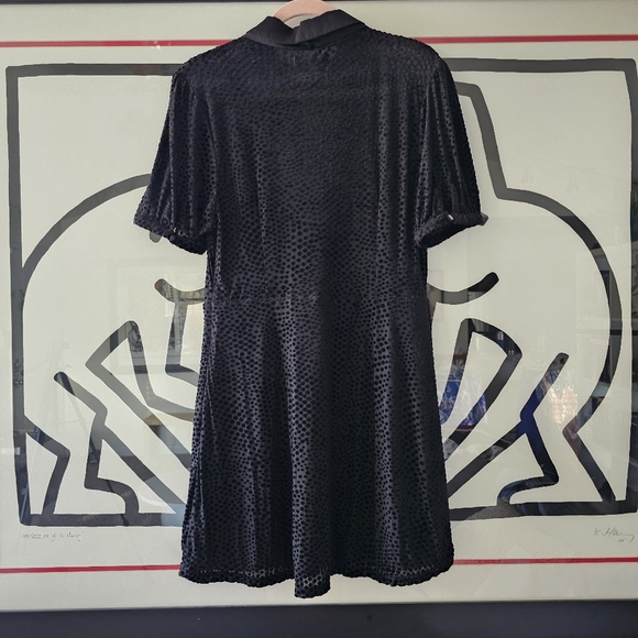 Avec Les Filles Tie Neck Velvet Burnout Button Down Black Dress - Picture 9 of 15